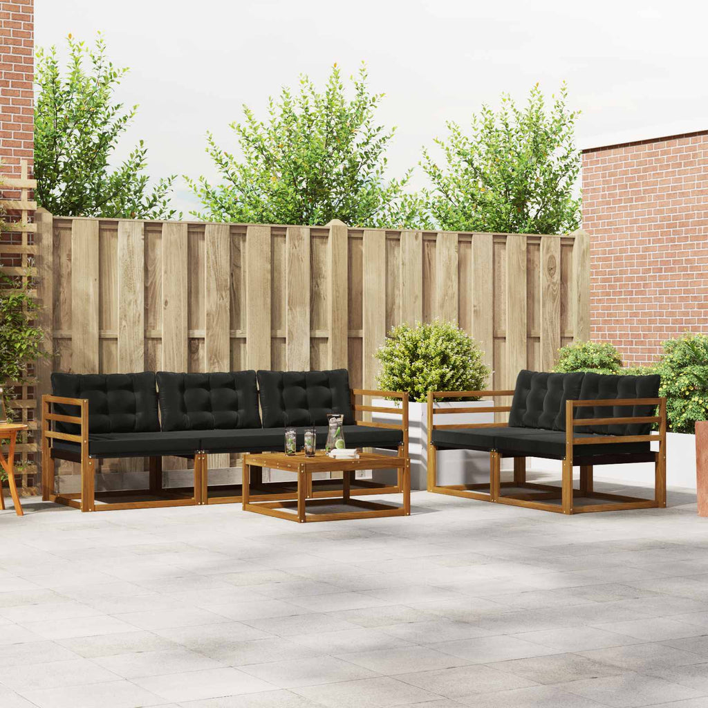 Conjunto de sofás de exterior con cojín 6 pcs Natural y negro