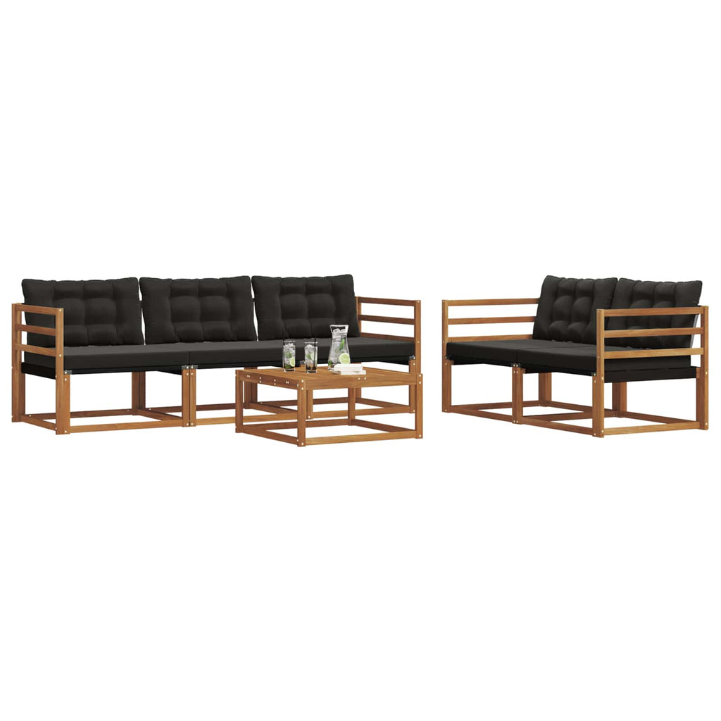Conjunto de sofás de exterior con cojín 6 pcs Natural y negro