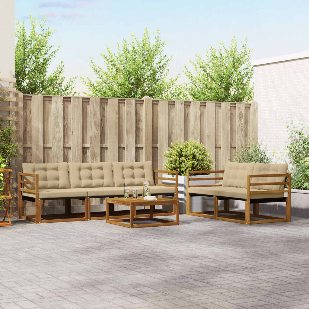 Conjunto de sofás de exterior con cojín 6 pcs Natural y Beige
