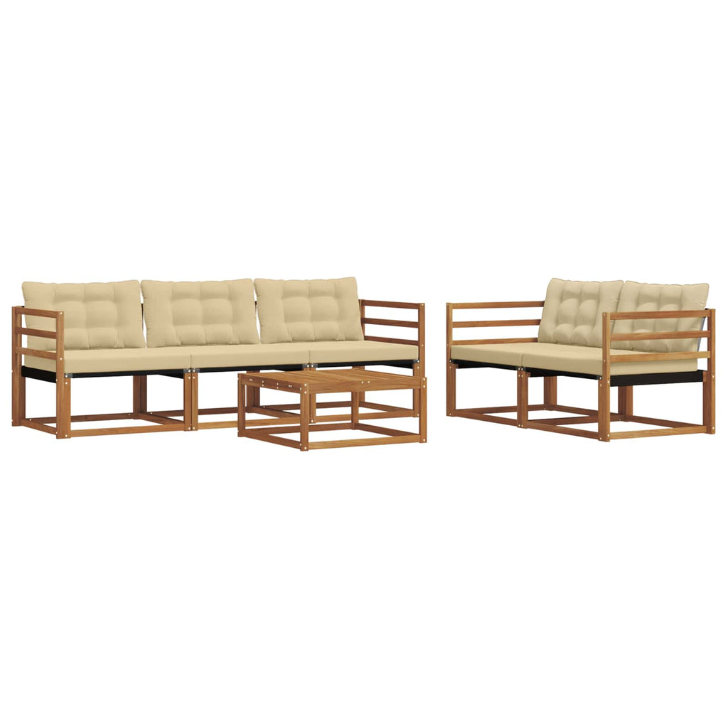 Conjunto de sofás de exterior con cojín 6 pcs Natural y Beige