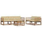 Conjunto de sofás de exterior con cojín 6 pcs Natural y Beige