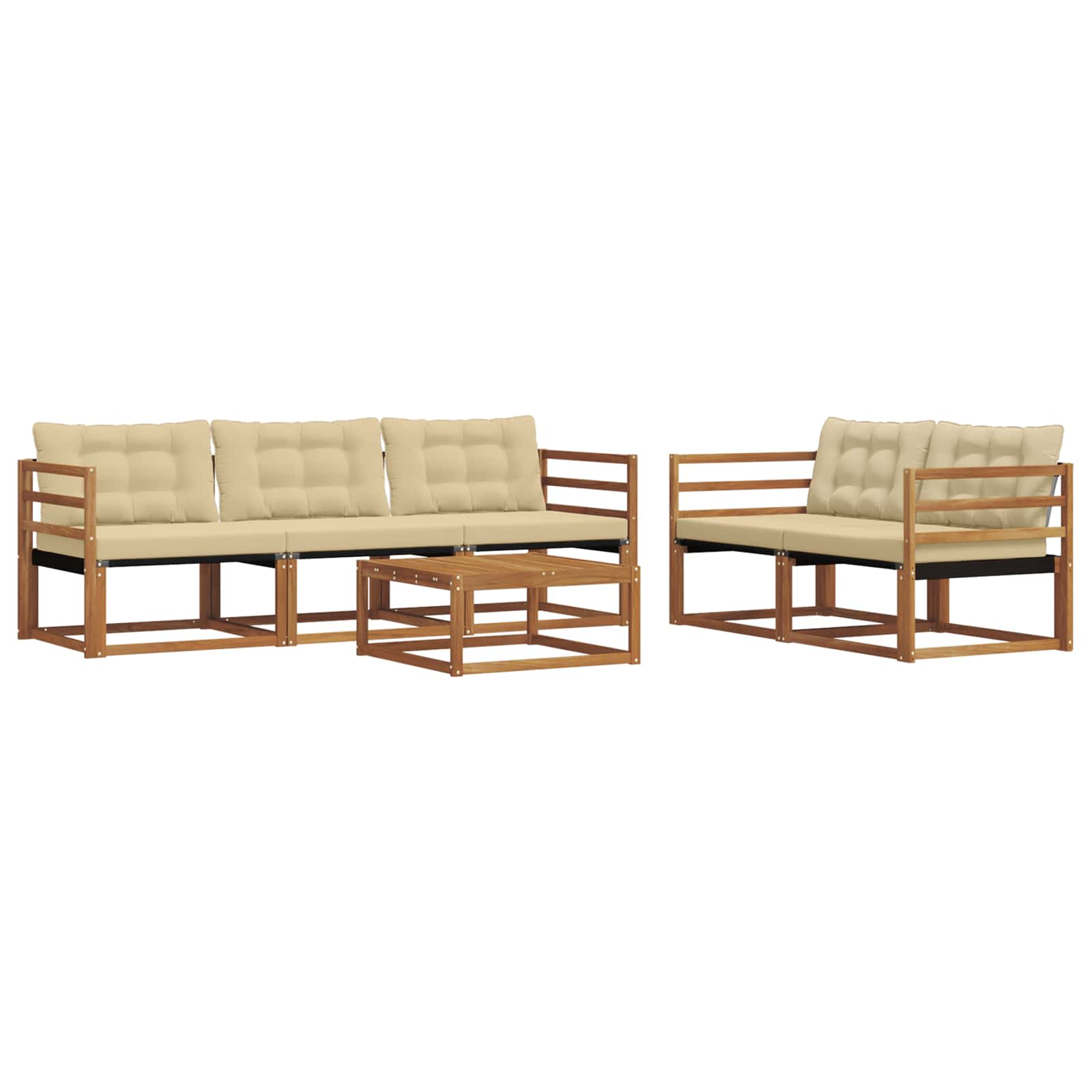 Conjunto de sofás de exterior con cojín 6 pcs Natural y Beige