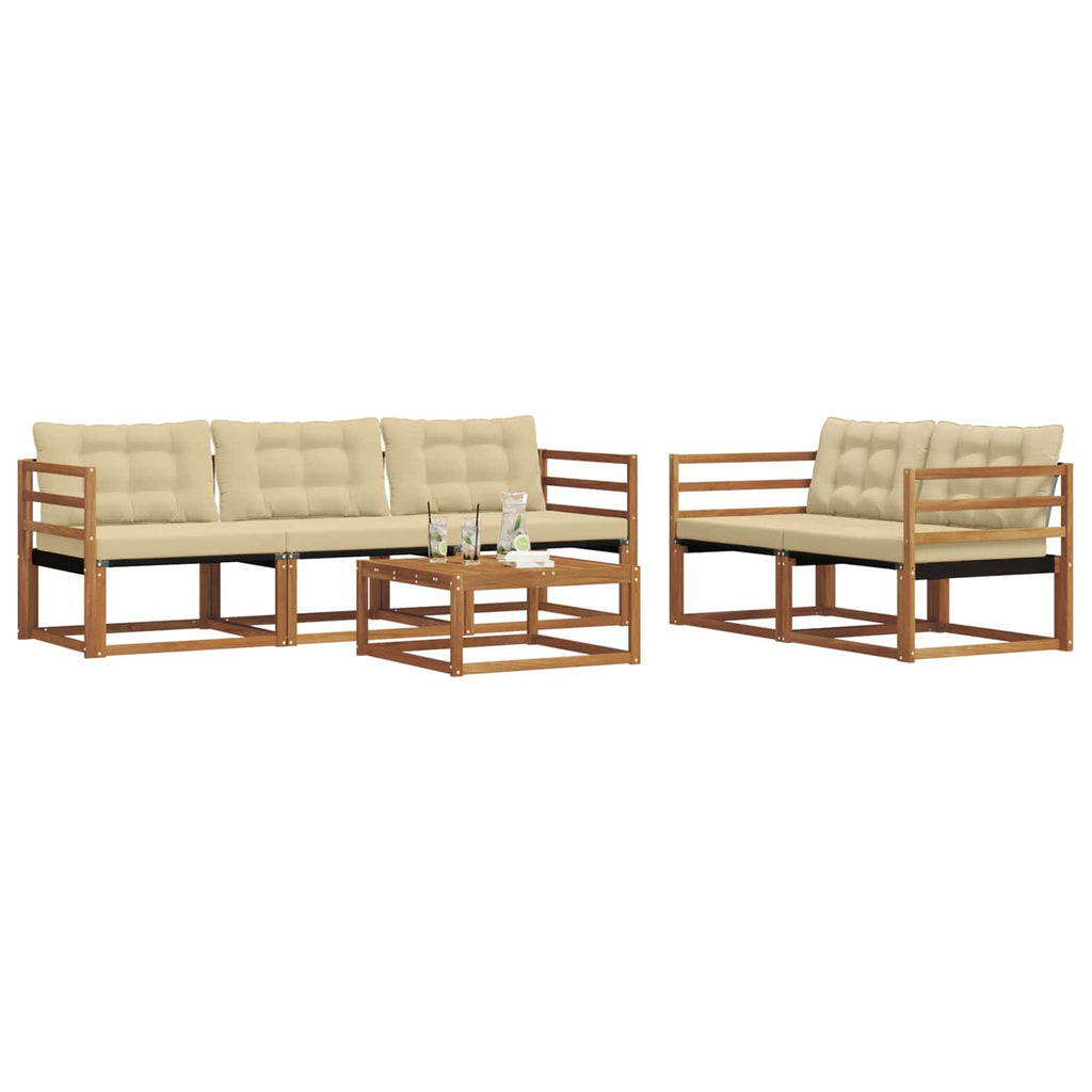 Conjunto de sofás de exterior con cojín 6 pcs Natural y Beige