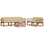 Conjunto de sofás de exterior con cojín 6 pcs Natural y Beige