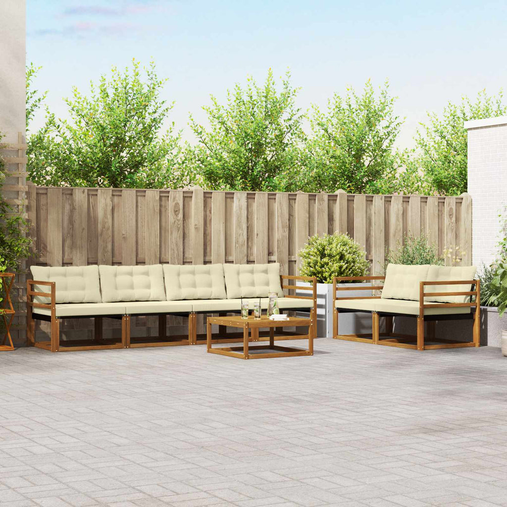 Conjunto de sofás de exterior con cojín 7 pcs Natural y Crema