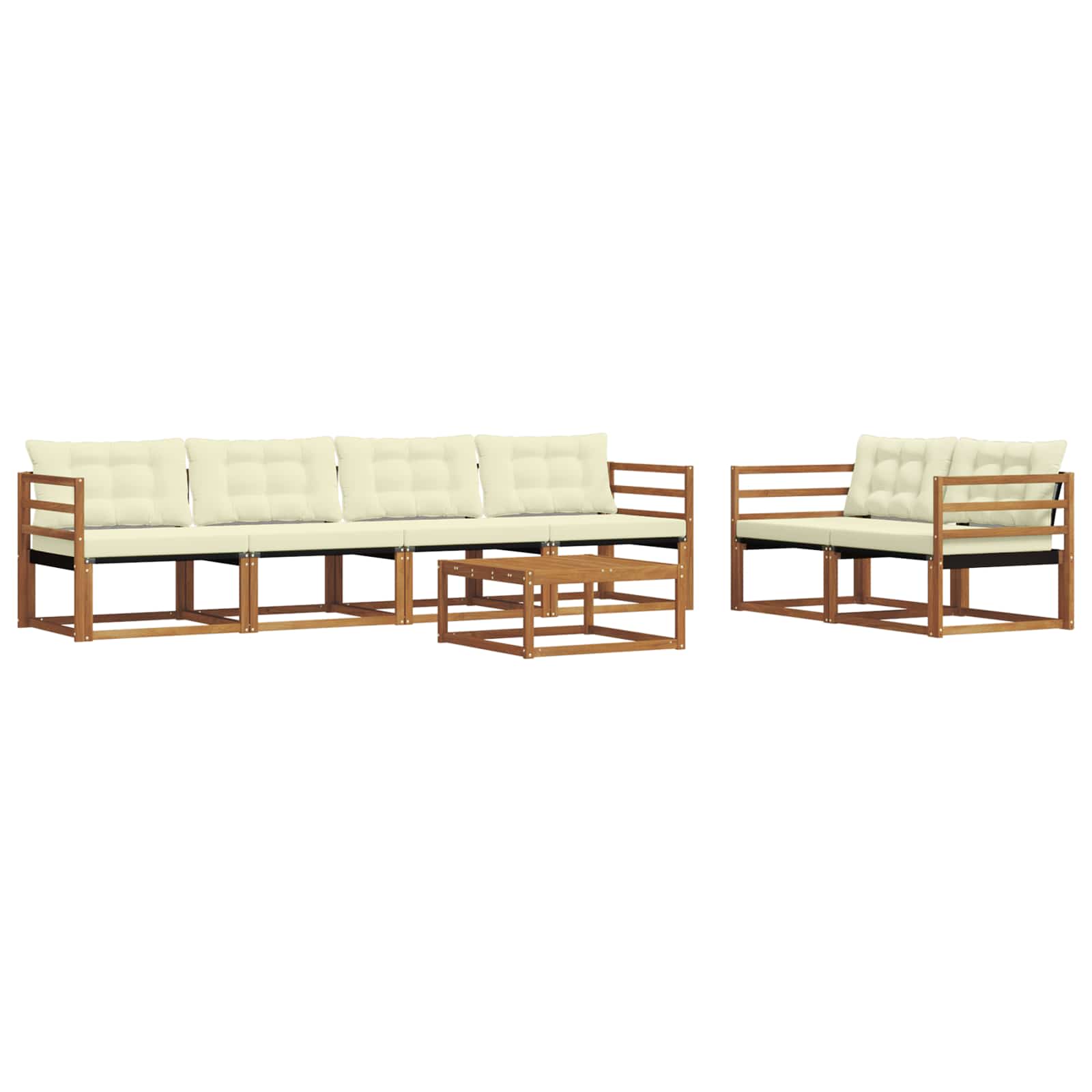 Conjunto de sofás de exterior con cojín 7 pcs Natural y Crema