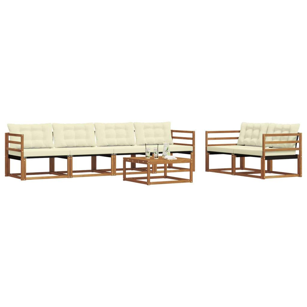 Conjunto de sofás de exterior con cojín 7 pcs Natural y Crema