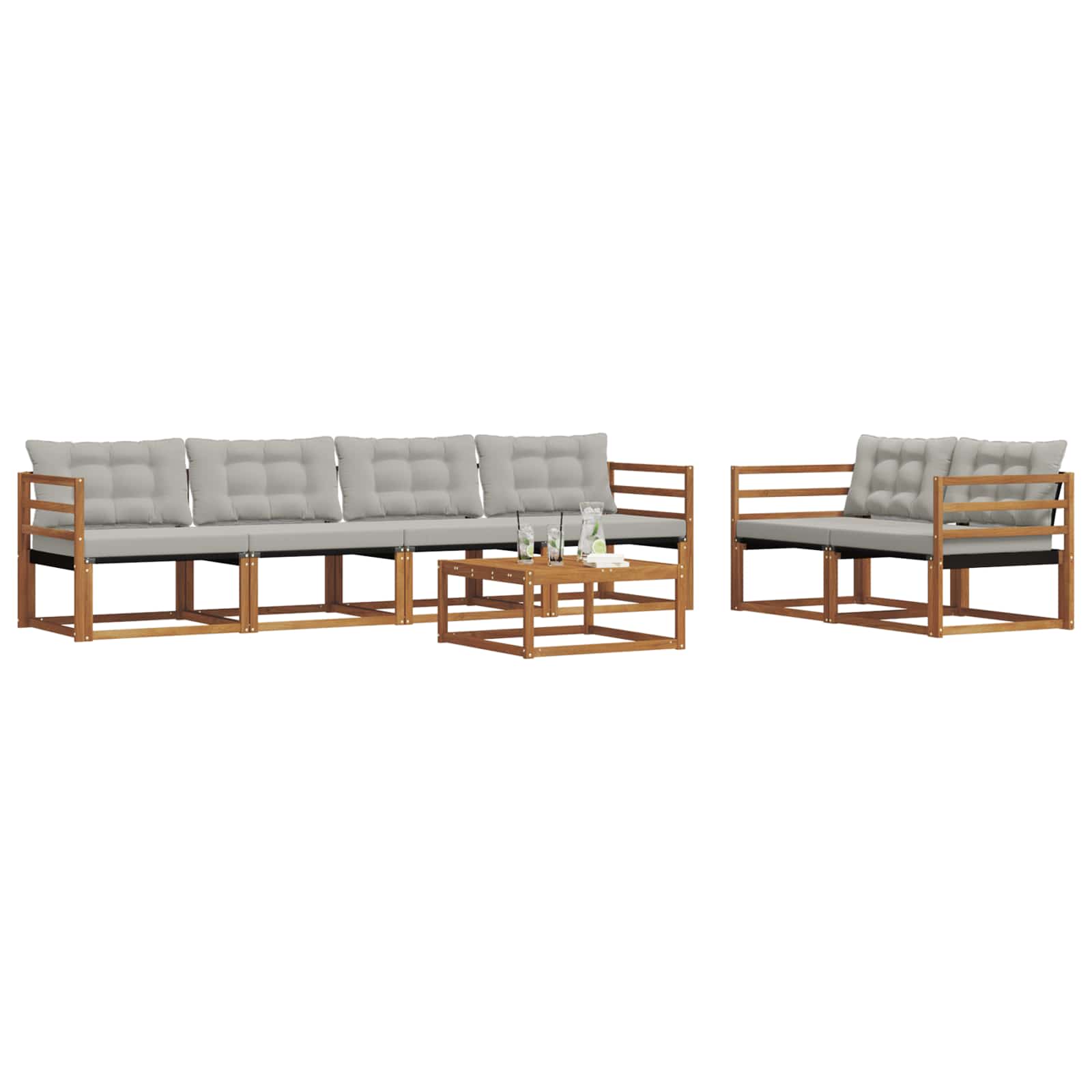 Conjunto de sofás de exterior 7 pcs Gris Natural y Claro