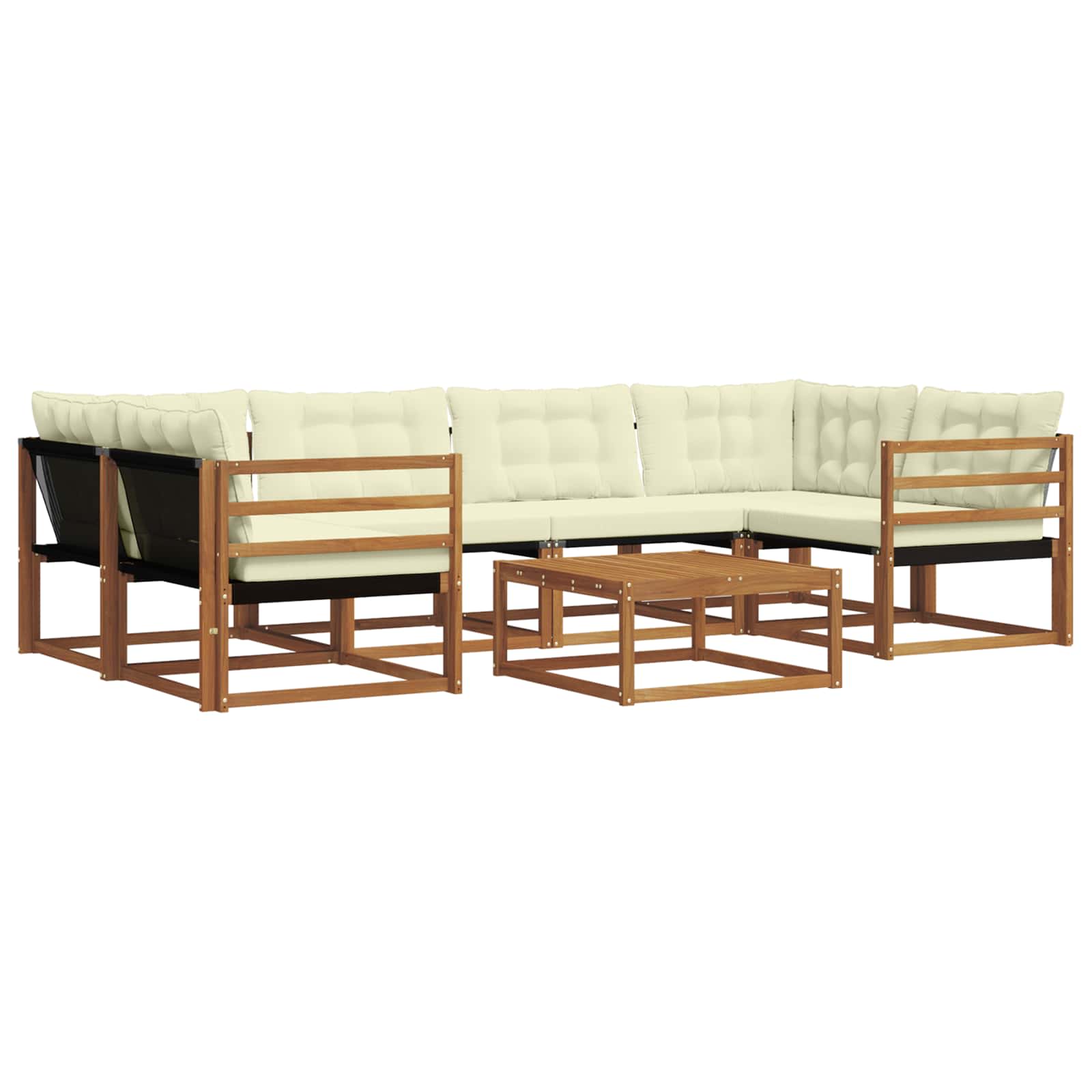 Conjunto de sofás de exterior con cojín 7 pcs Natural y Crema