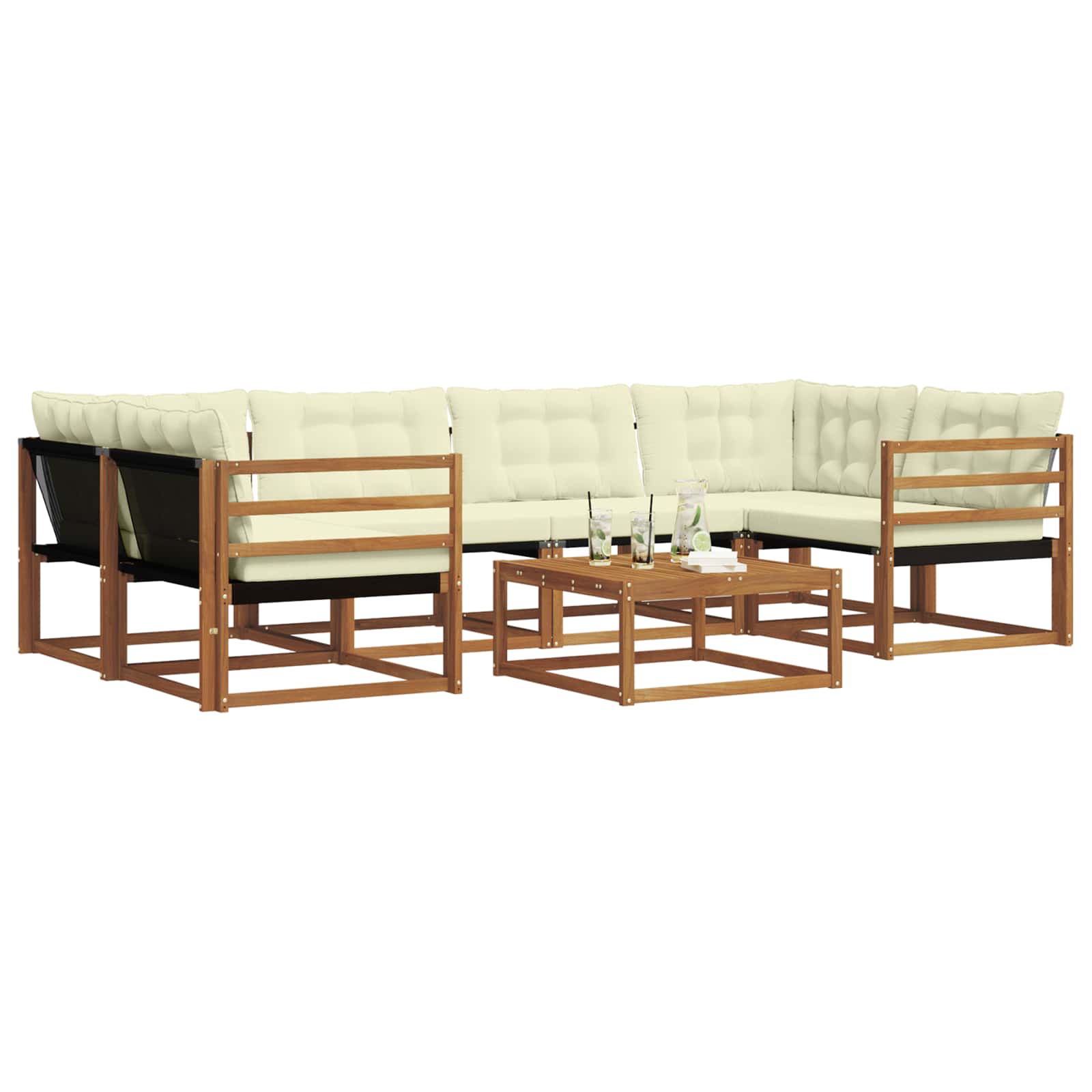 Conjunto de sofás de exterior con cojín 7 pcs Natural y Crema