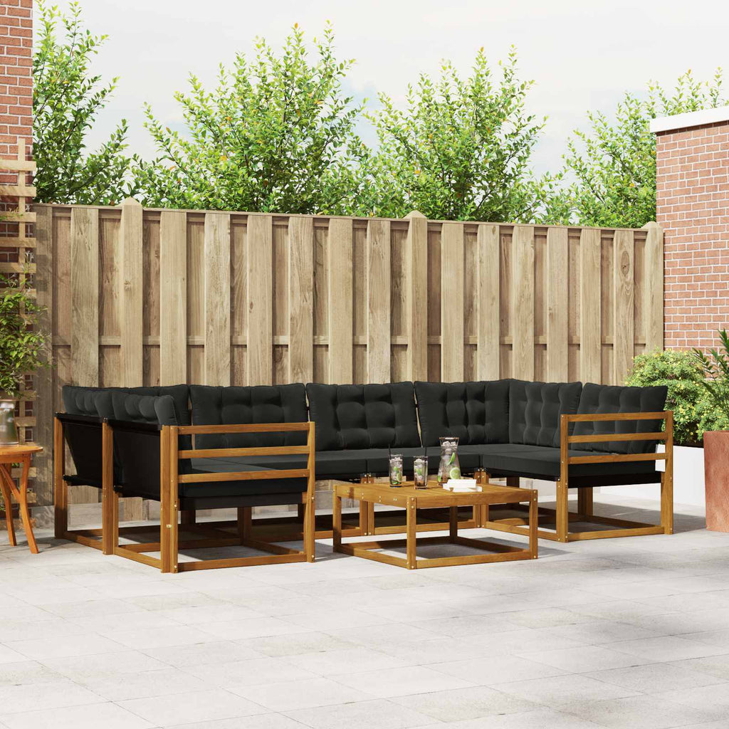 Conjunto de sofás de exterior con cojín 7 pcs Natural y negro