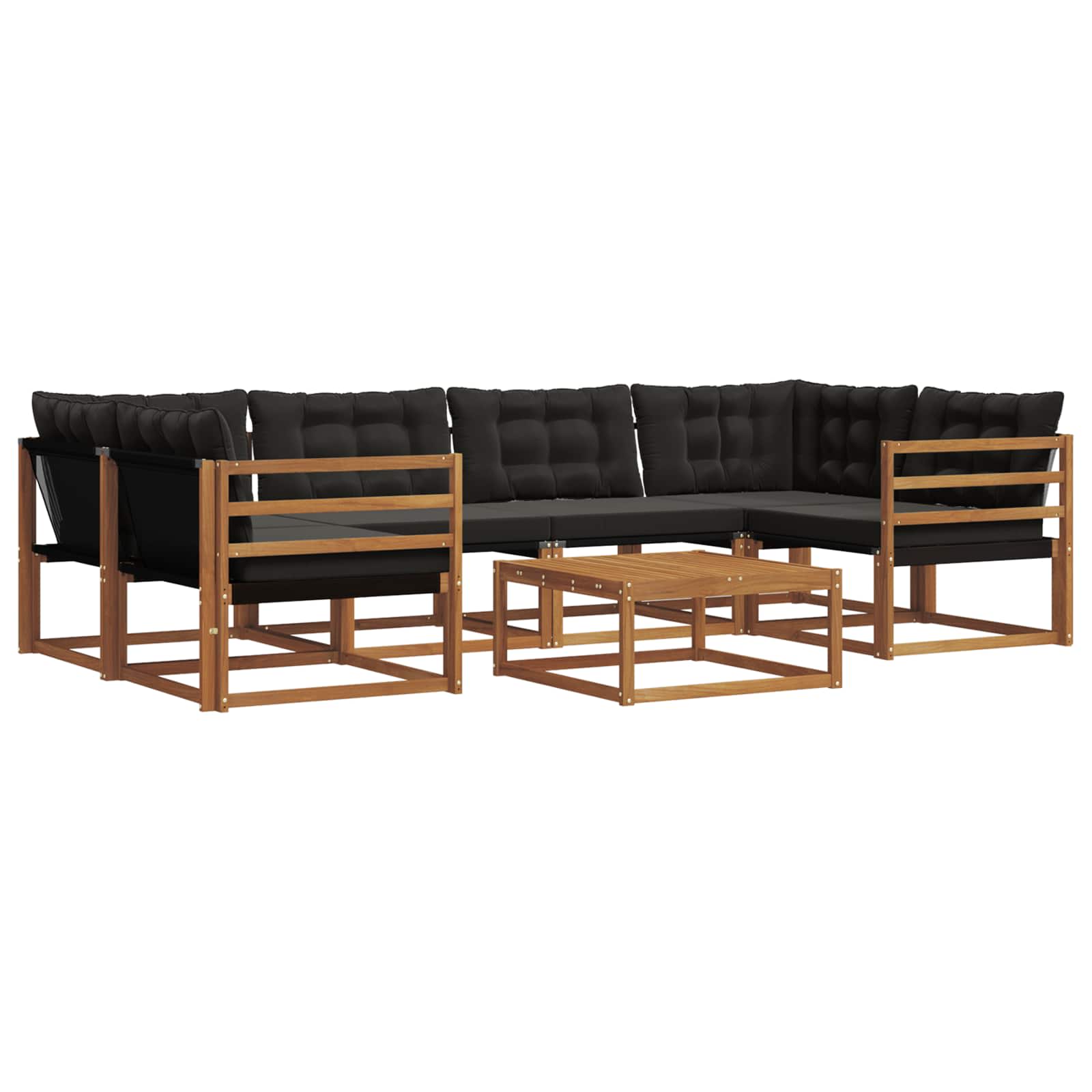 Conjunto de sofás de exterior con cojín 7 pcs Natural y negro
