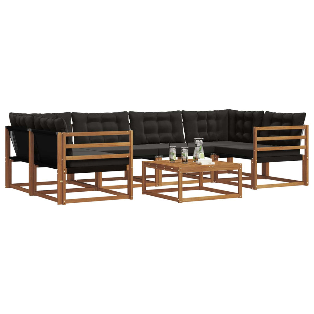 Conjunto de sofás de exterior con cojín 7 pcs Natural y negro