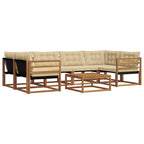 Conjunto de sofás de exterior con cojín 7 pcs Natural y Beige