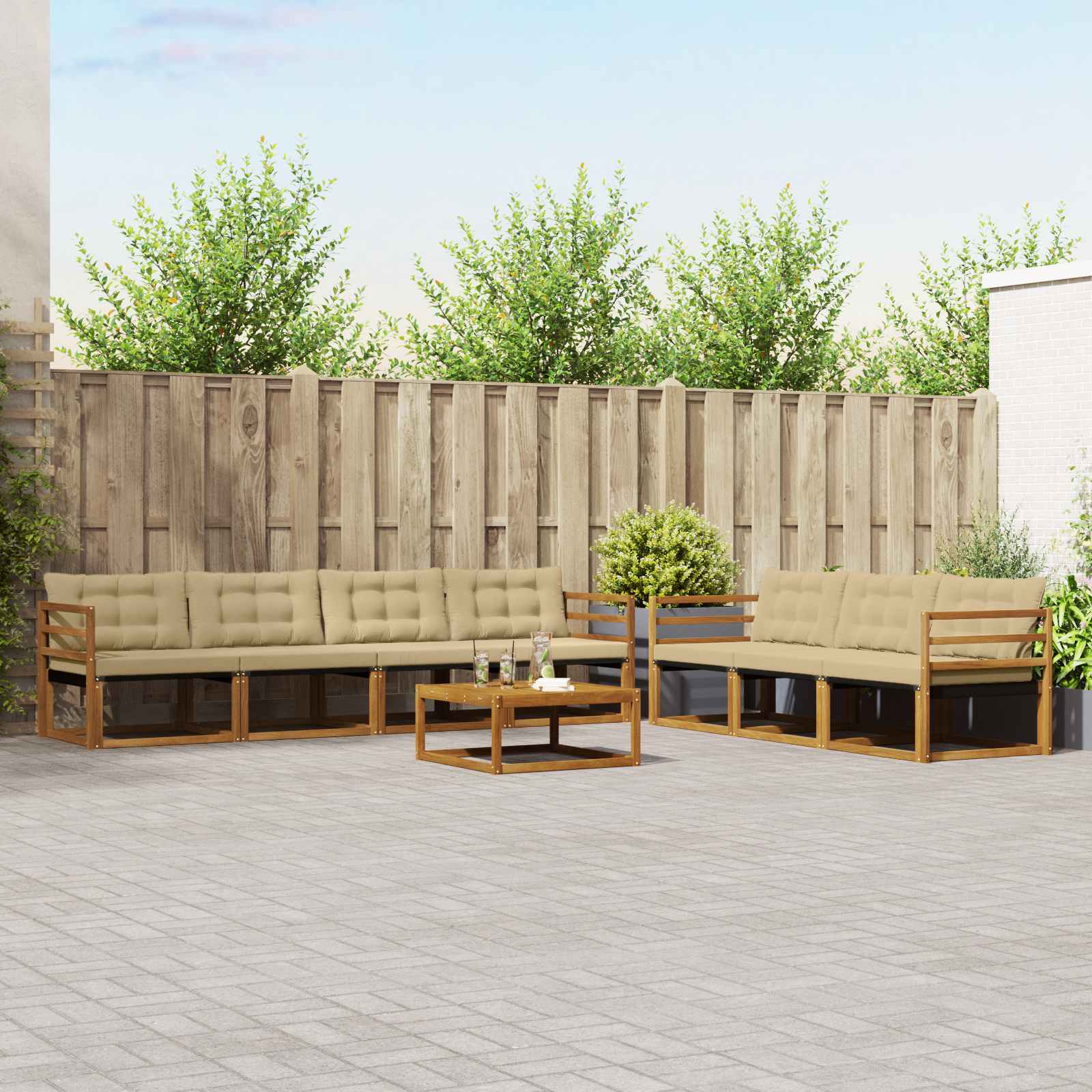 Conjunto de sofás de exterior con cojín 8 pcs Natural y Beige