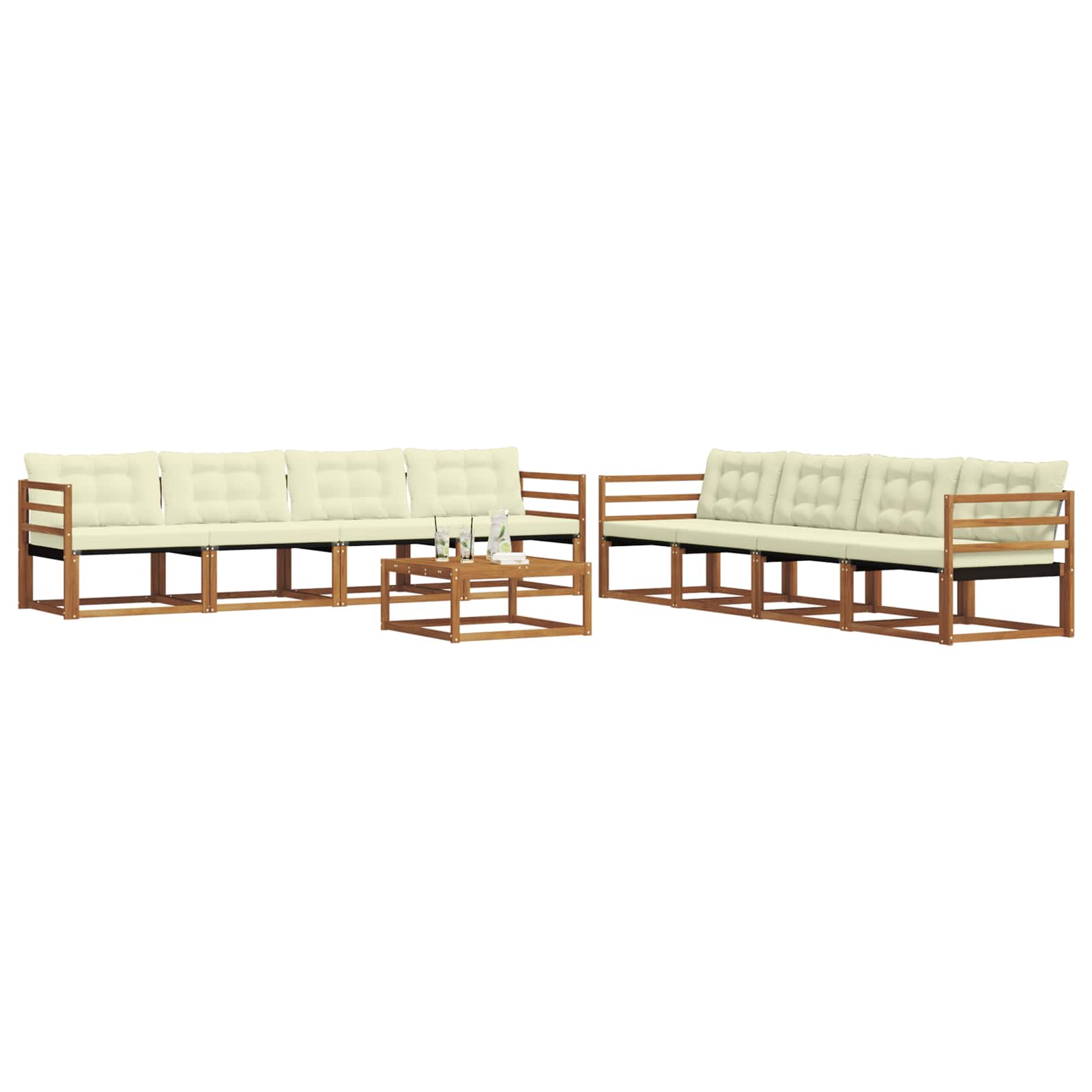 Conjunto de sofás de exterior con cojín 9 pcs Natural y Crema