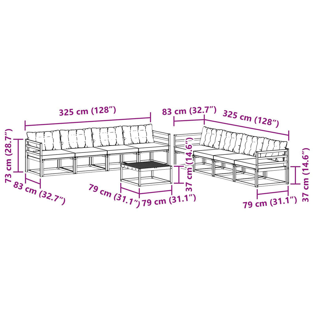 Conjunto de sofás de exterior 9 pcs Gris Natural y Claro
