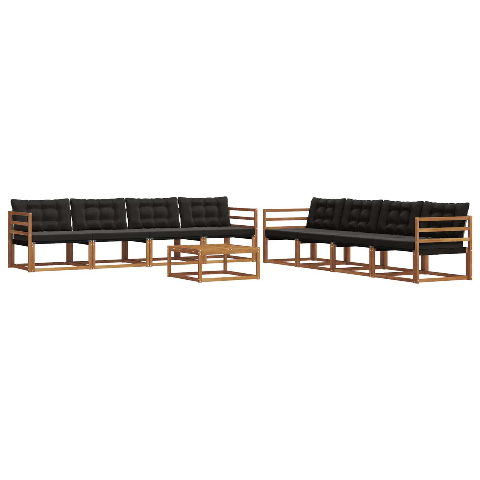 Conjunto de sofás de exterior con cojín 9 pcs Natural y negro