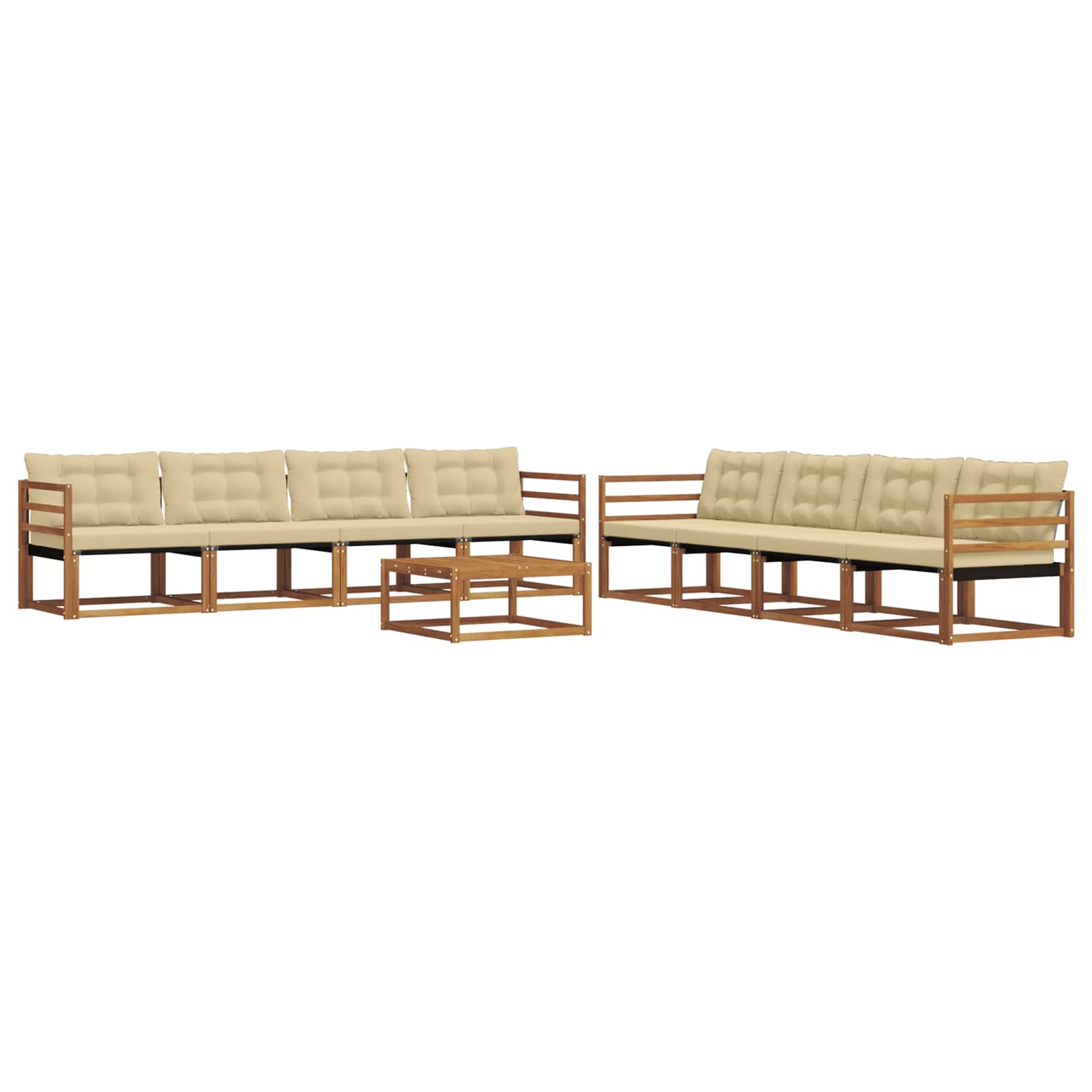 Conjunto de sofás de exterior con cojín 9 pcs Natural y Beige