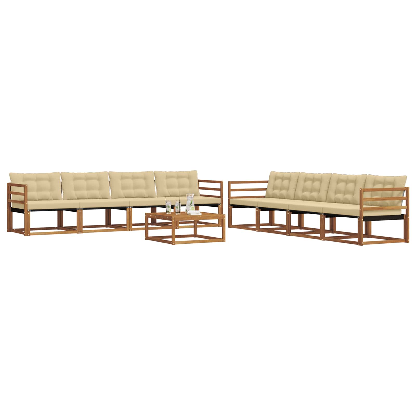 Conjunto de sofás de exterior con cojín 9 pcs Natural y Beige