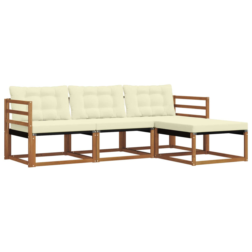 Conjunto de sofás de exterior con cojín 4 pcs Natural y Crema