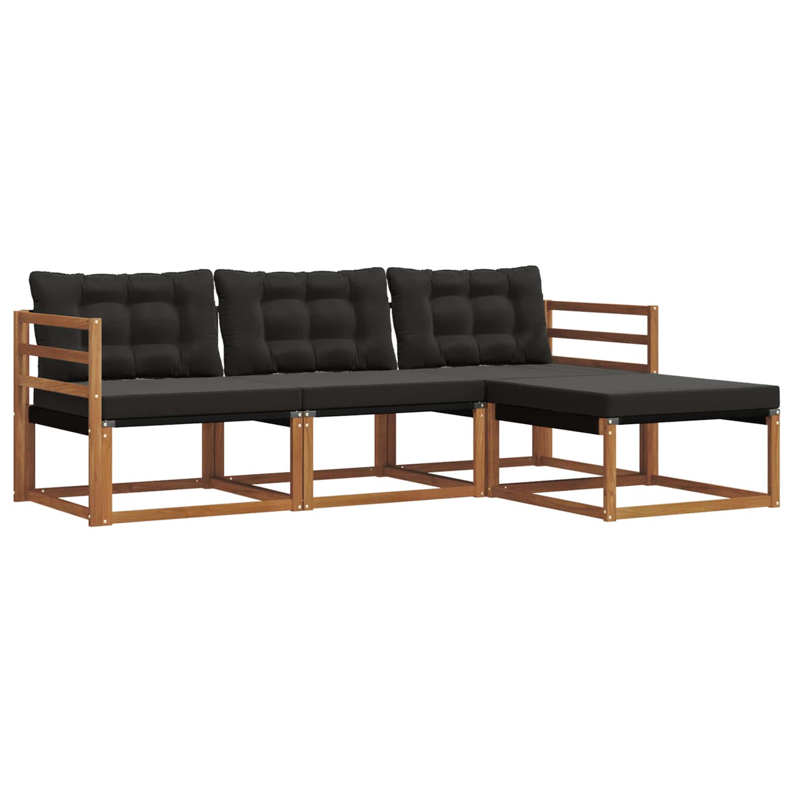 Conjunto de sofás de exterior con cojín 4 pcs Natural y negro