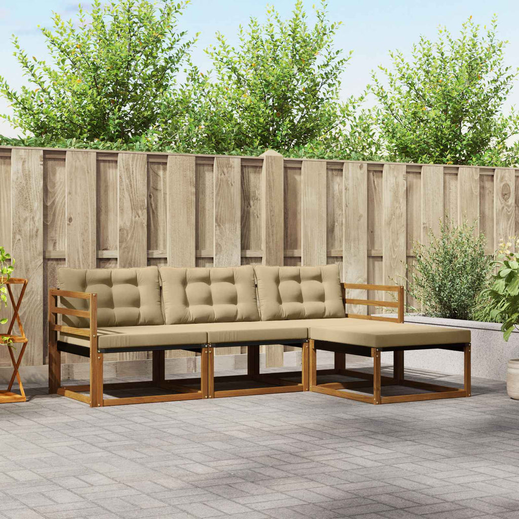 Conjunto de sofás de exterior con cojín 4 pcs Natural y Beige