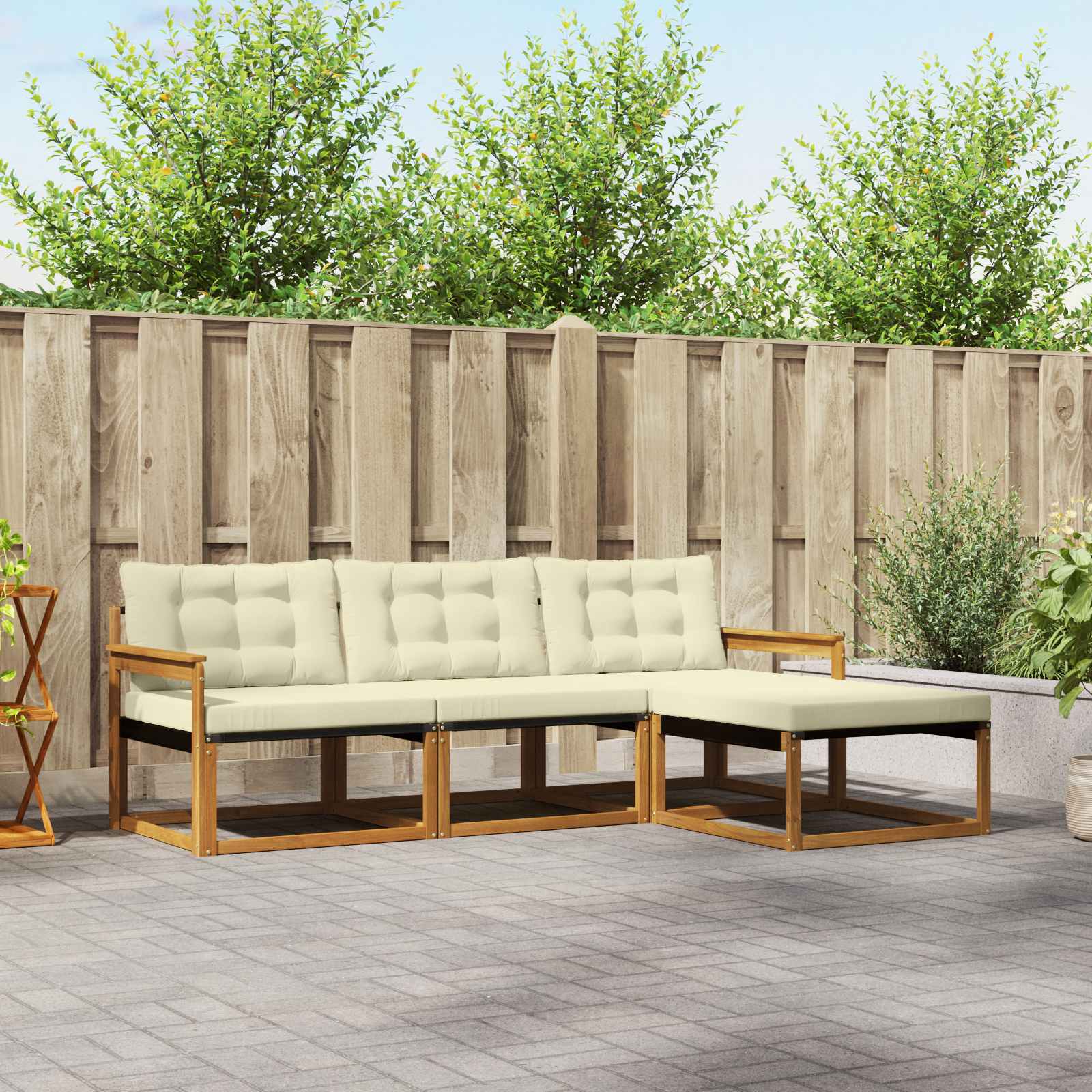 Conjunto de sofás de exterior con cojín 4 pcs Natural y Crema