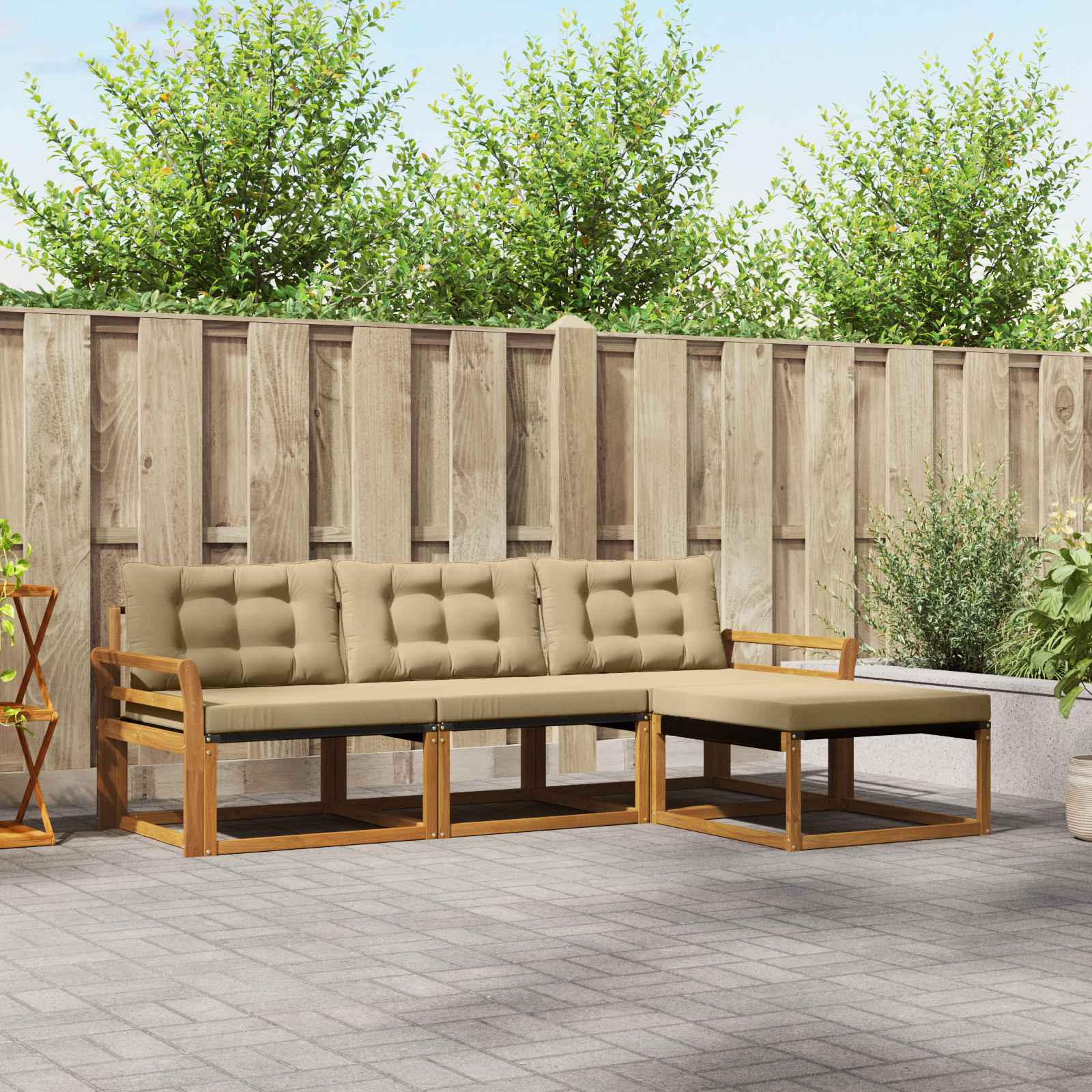 Conjunto de sofás de exterior con cojín 4 pcs Natural y Beige