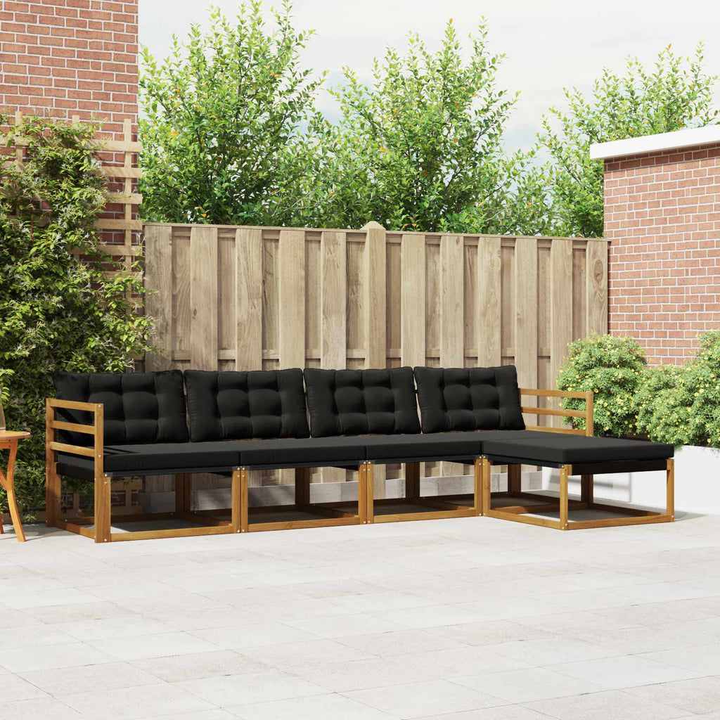 Conjunto de sofás de exterior con cojín 5 pcs Natural y negro