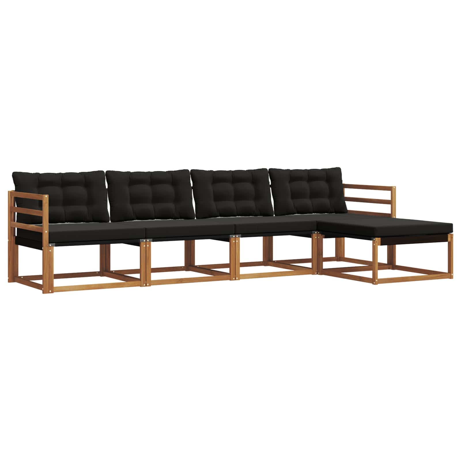 Conjunto de sofás de exterior con cojín 5 pcs Natural y negro
