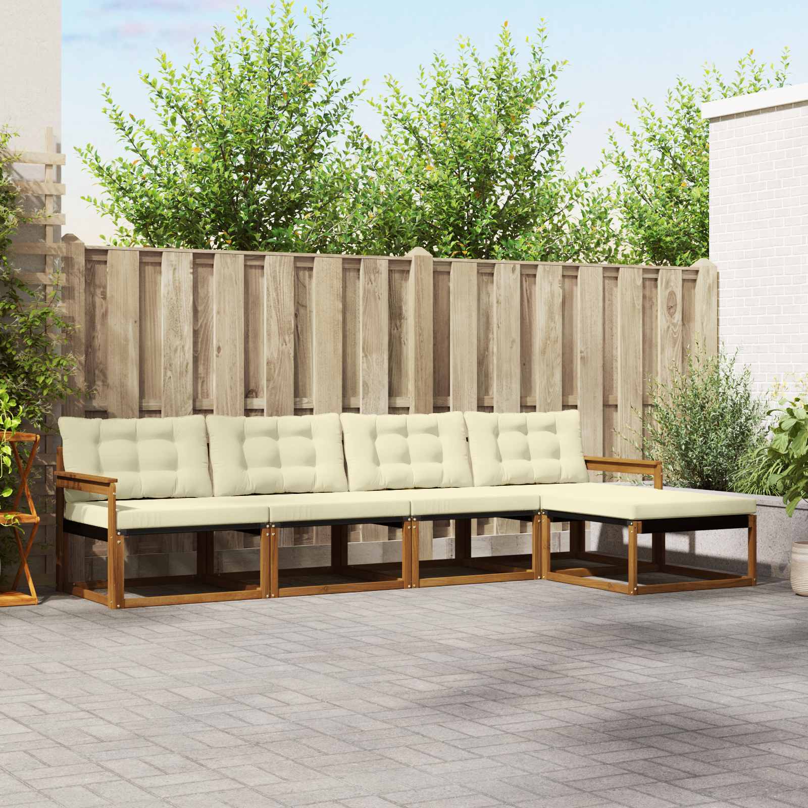 Conjunto de sofás de exterior con cojín 5 pcs Natural y Crema