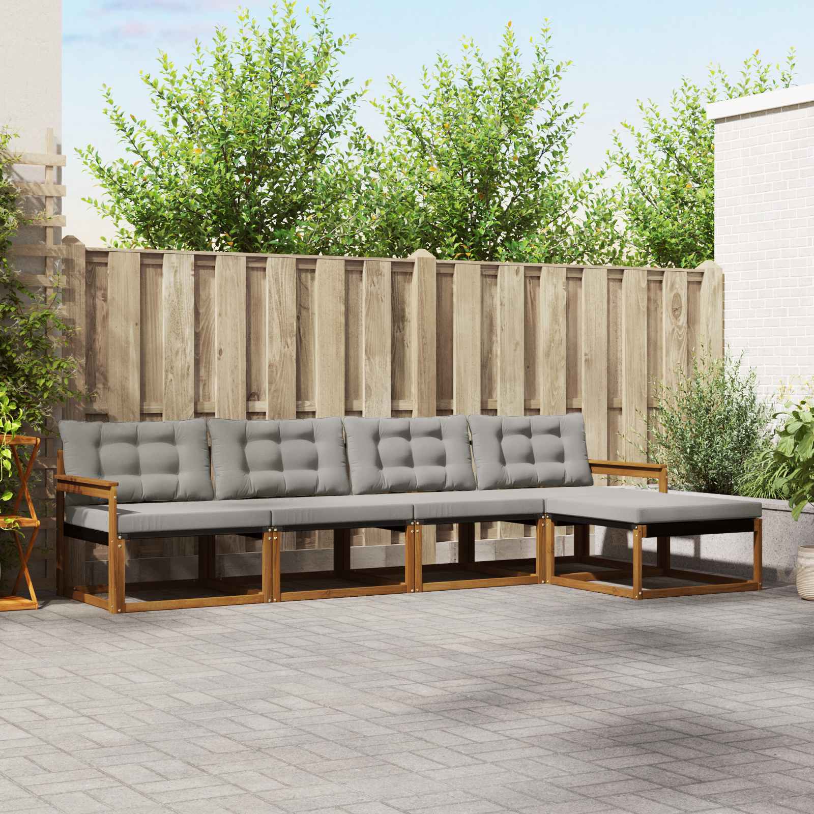 Conjunto de sofás de exterior 5 pcs Gris Natural y Claro