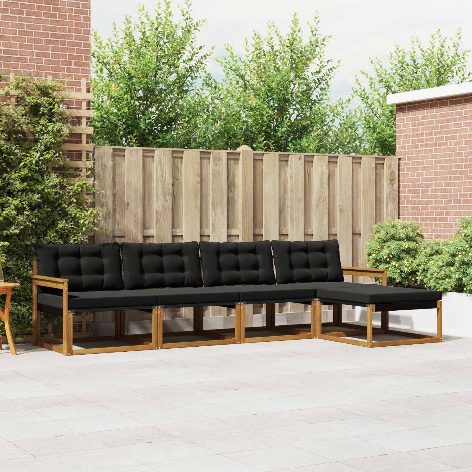 Conjunto de sofás de exterior con cojín 5 pcs Natural y negro