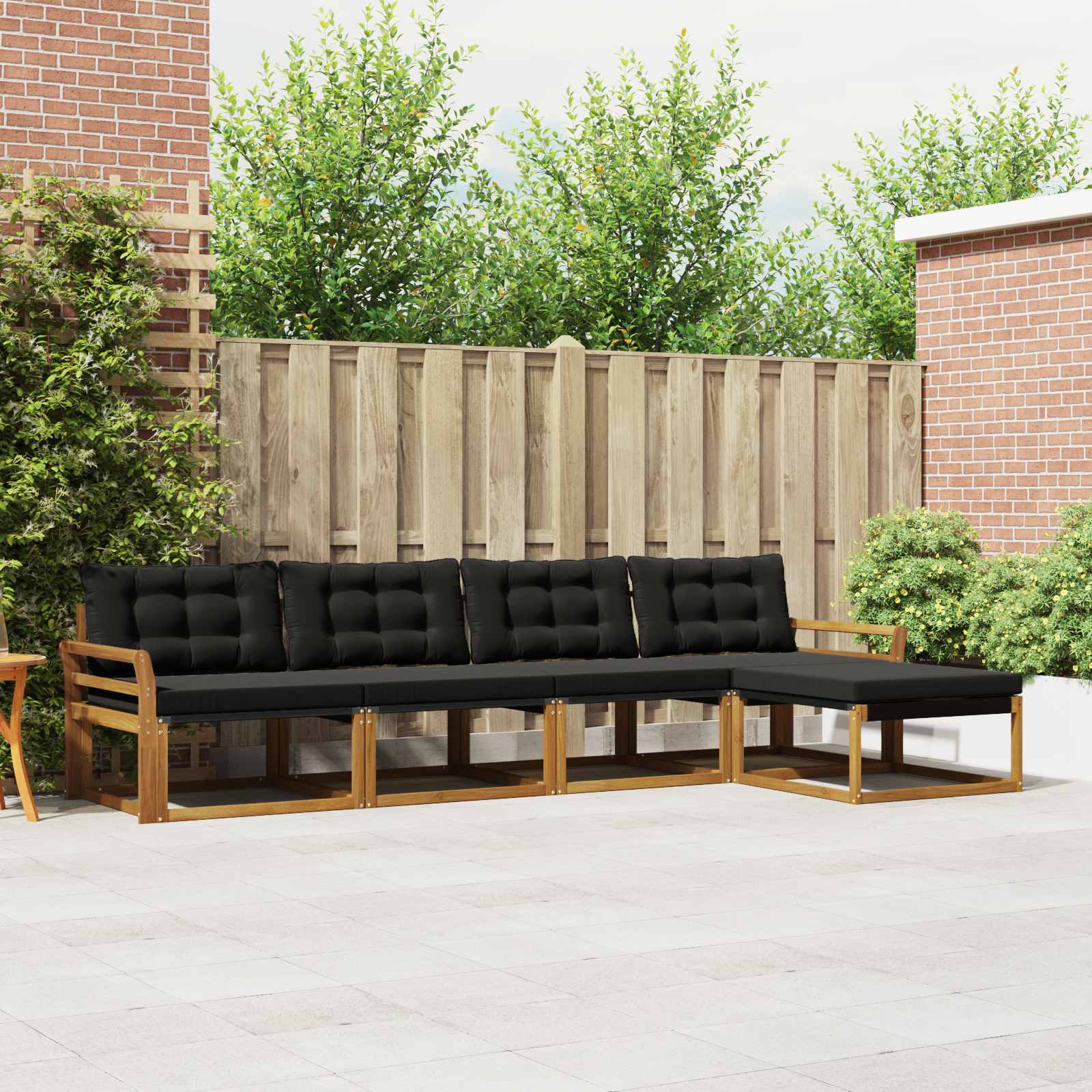 Conjunto de sofás de exterior con cojín 5 pcs Natural y negro