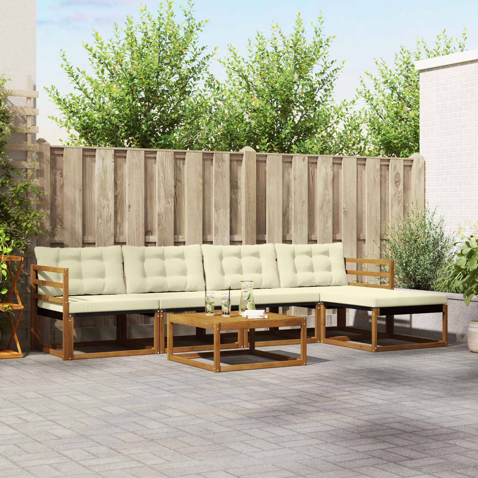 Conjunto de sofás de exterior 6 pcs Blanco y Crema
