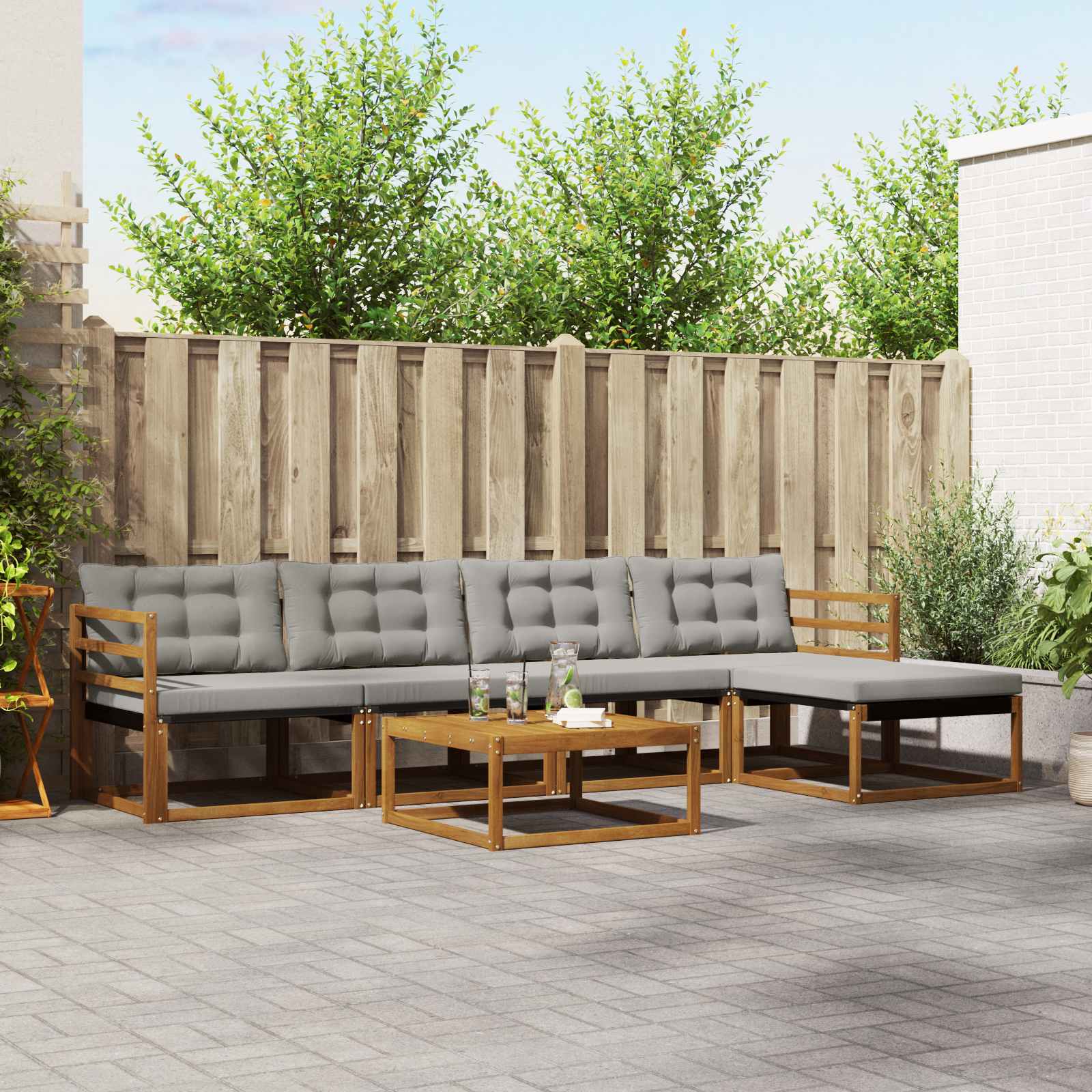 Conjunto de sofás de exterior 6 pcs Blanco y Crema