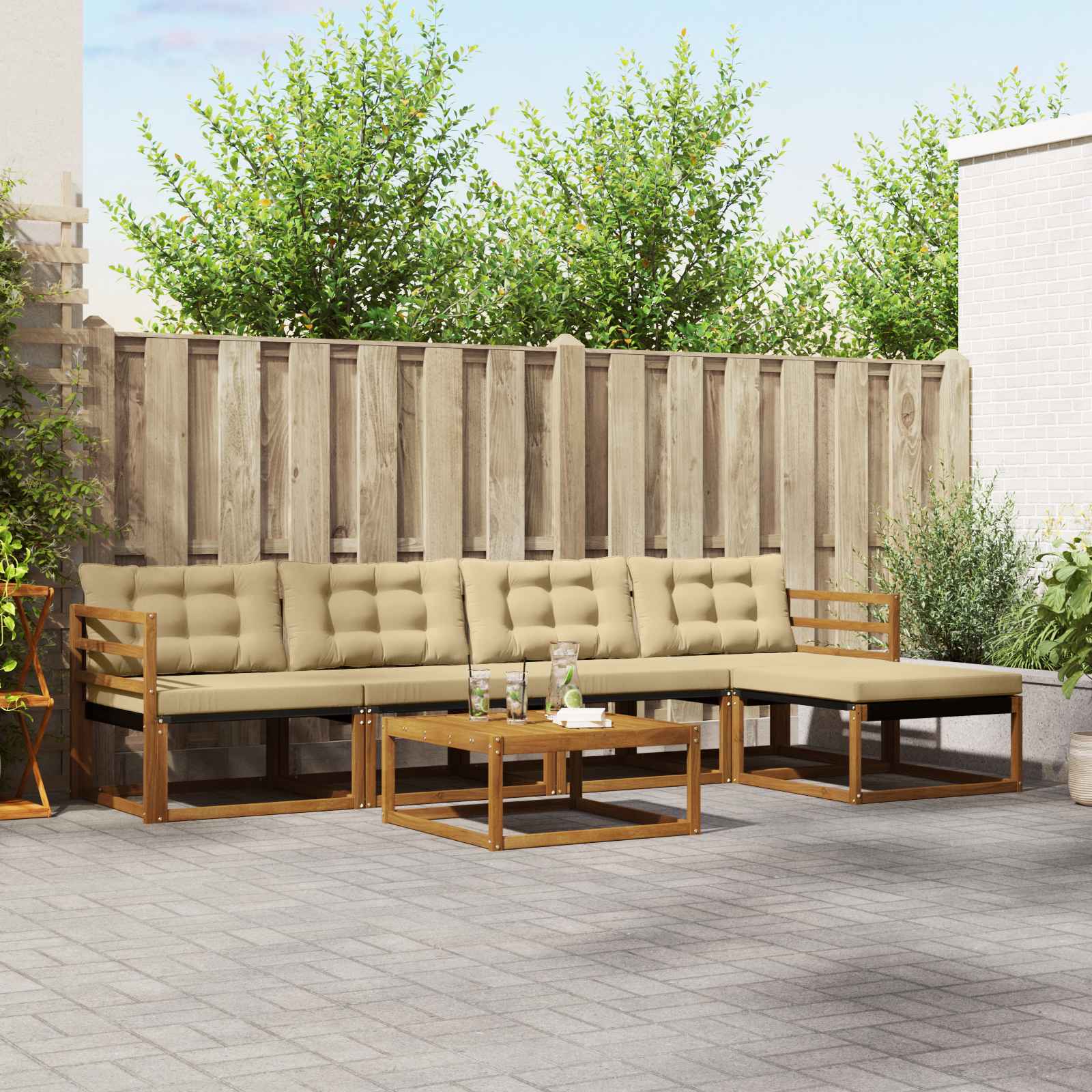 Conjunto de sofás de exterior 6 pcs Blanco y Crema