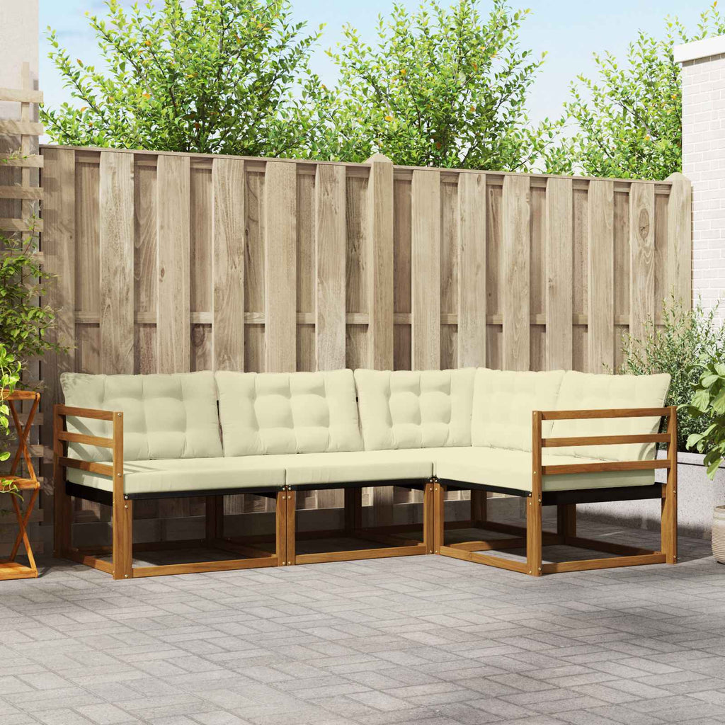 Conjunto de sofás de exterior con cojín 4 pcs Natural y Crema
