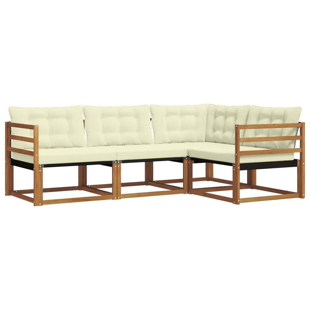 Conjunto de sofás de exterior con cojín 4 pcs Natural y Crema