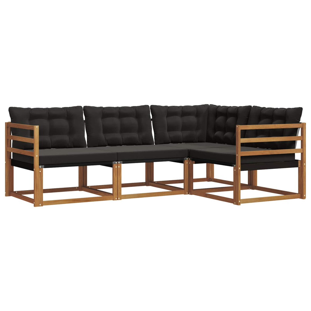 Conjunto de sofás de exterior con cojín 4 pcs Natural y negro