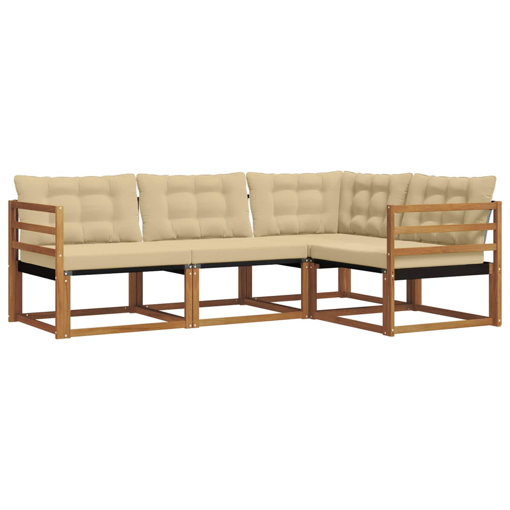 Conjunto de sofás de exterior con cojín 4 pcs Natural y Beige