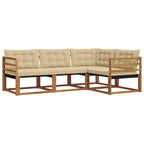 Conjunto de sofás de exterior con cojín 4 pcs Natural y Beige