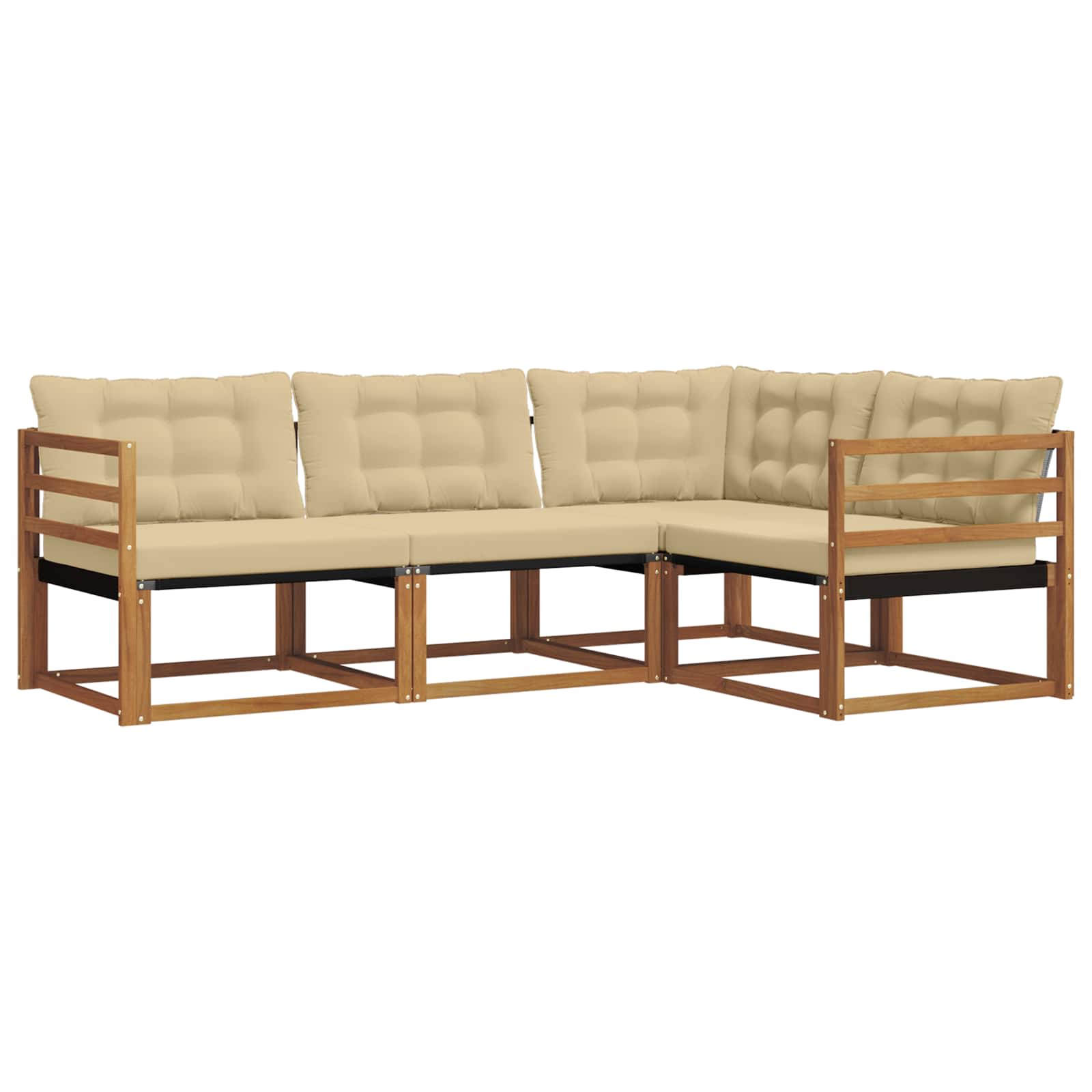 Conjunto de sofás de exterior con cojín 4 pcs Natural y Beige