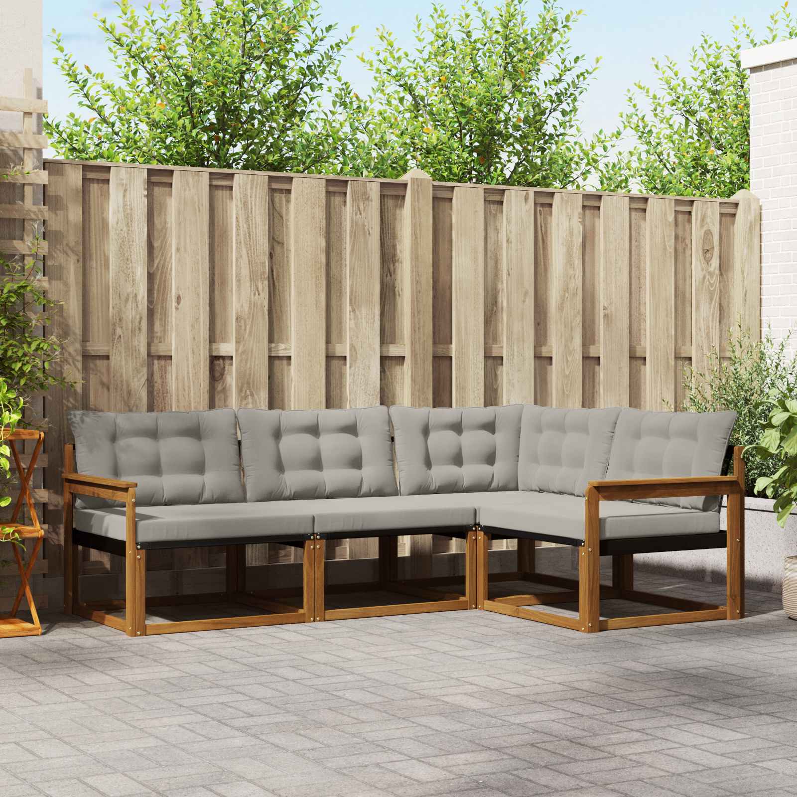 Conjunto de sofás de exterior 4 pcs Gris Natural y Claro