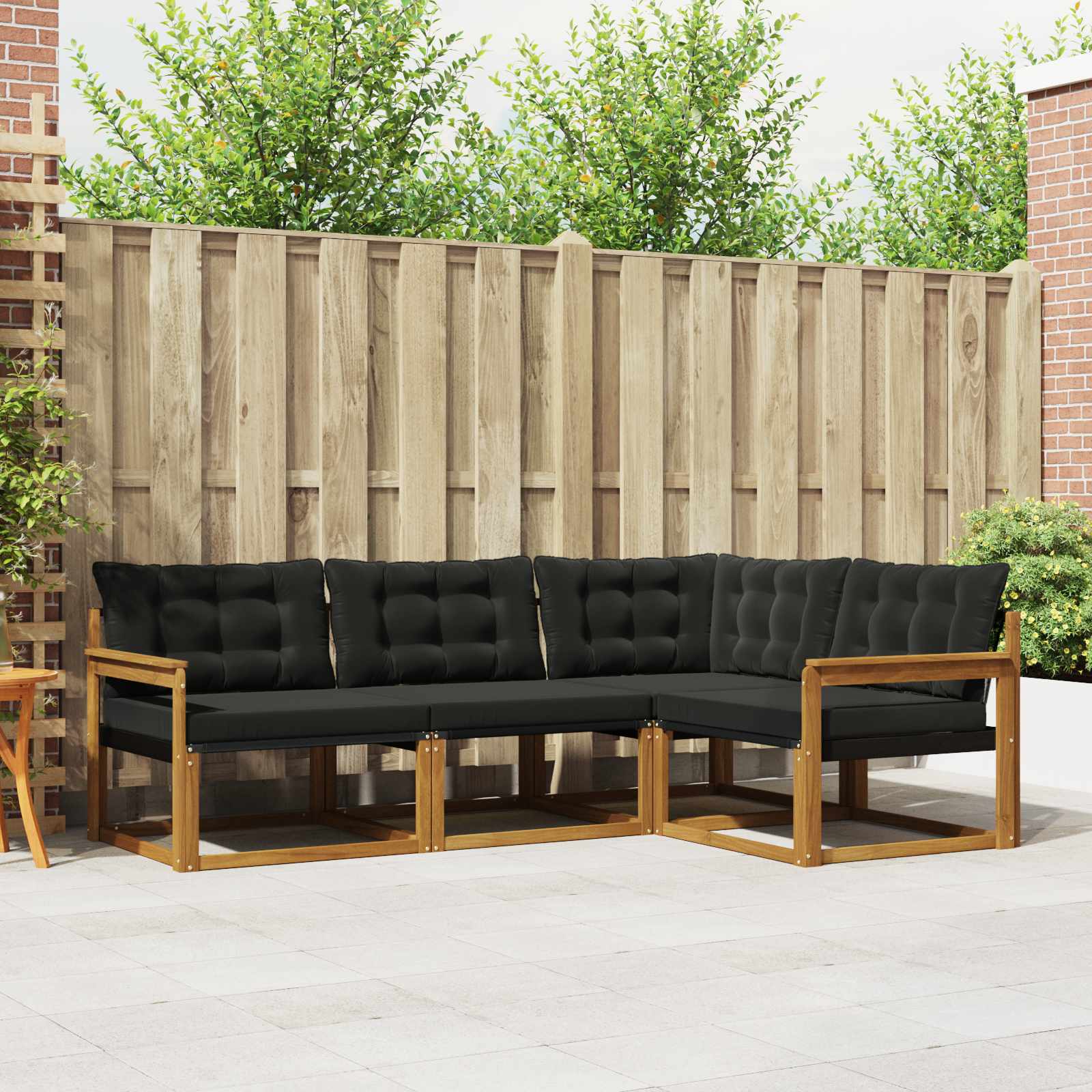 Conjunto de sofás de exterior con cojín 4 pcs Natural y negro