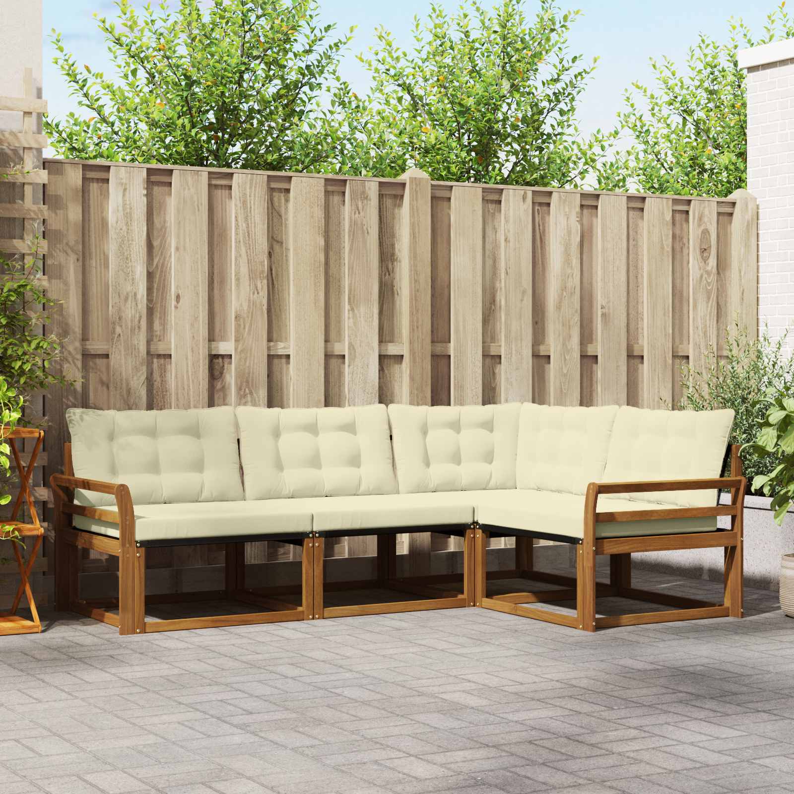 Conjunto de sofás de exterior con cojín 4 pcs Natural y Crema