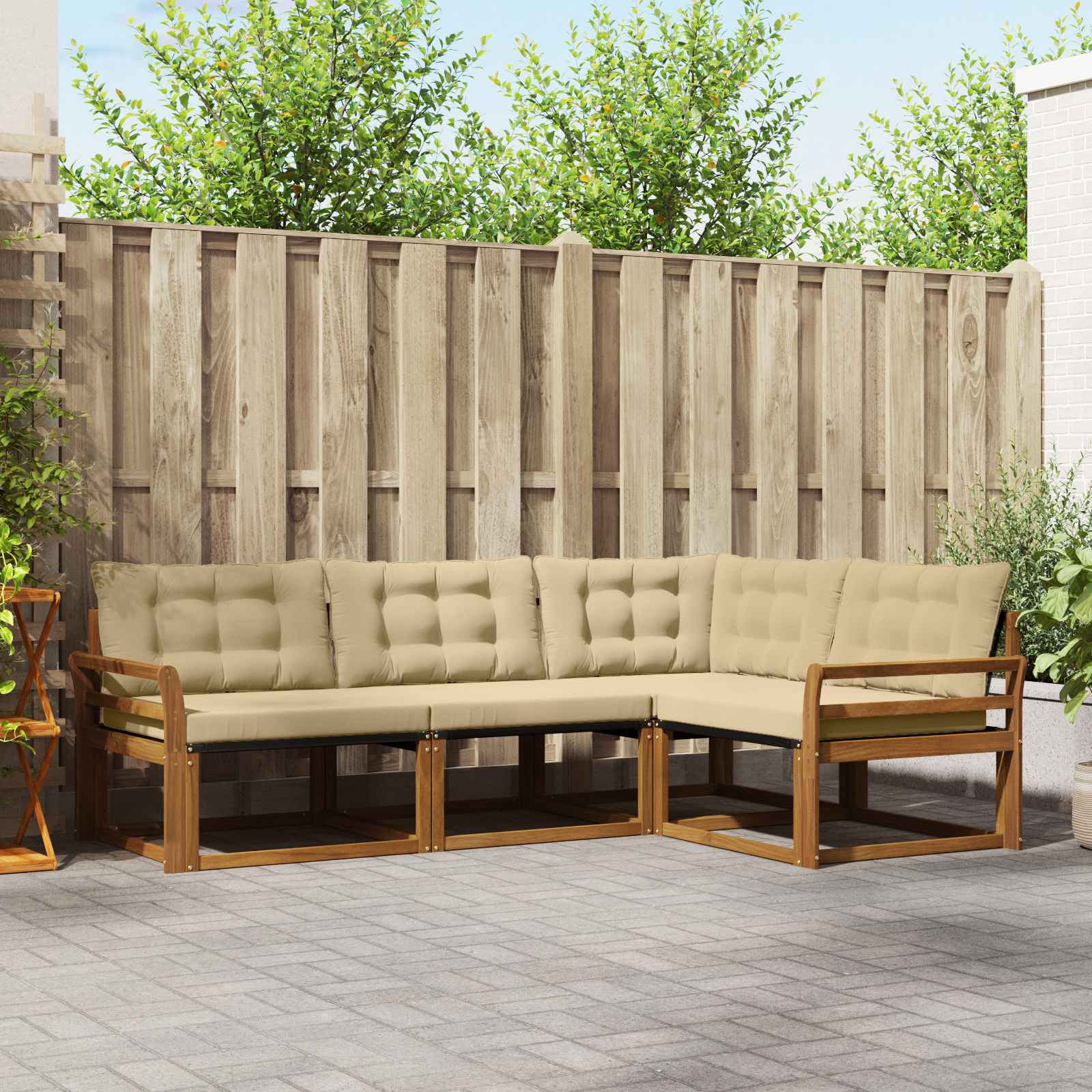 Conjunto de sofás de exterior con cojín 4 pcs Natural y Beige