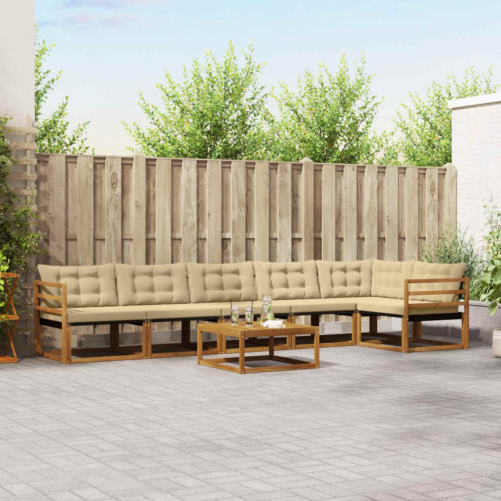 Conjunto de sofás de exterior con cojín 7 pcs