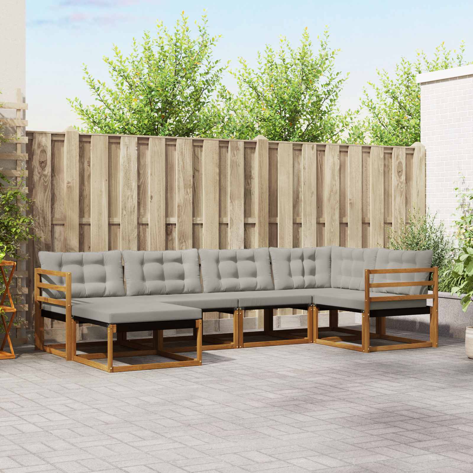 Conjunto de Sofás de Exterior 6 pçs Branco e Cinzento Claro